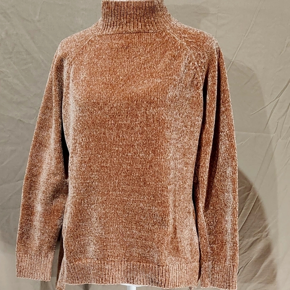 Leo & Nicole‎ PS chenille rose taupe mock turtle neck boxy fit sweater